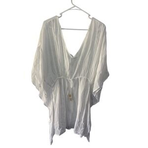 Sonnet Shores White Lace Trim Kaftan Swim Cover Up Dress Size 14